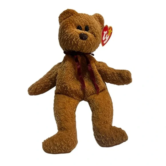 Ty “Curly” Brown Teddy Bear Beanir Babie Plush Toy W/Tag - Picture 2 of 5